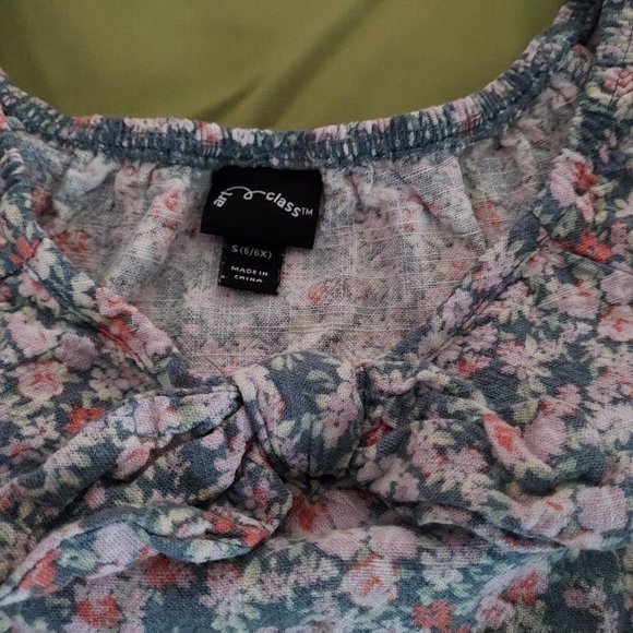 Gray Floral Dress, Girls Size 6, Short Sleeve - Picture 4 of 5